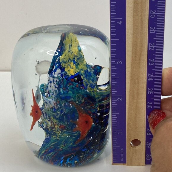 Paperweight Dynasty Gallery Glass Fish Flower Bubbles Heirloom Collection Vtg - Picture 7 of 10